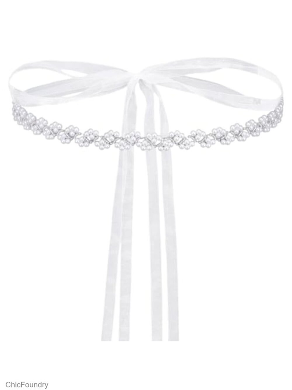 White Pearl Beaded Wedding Belts for Women, Adjustable Organza Waist Sash